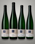Neue Weine 2025 Paket – Gruppenbild mit Riesling feinherb, Souvignier Gris, Burger Wendelstück und Gutsabfüllung fruchtig